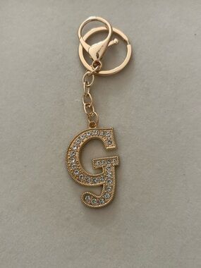 Gold Initial 'G' Rhinestone Keychain